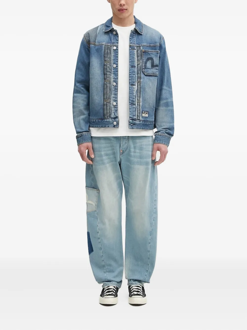 EVISU panelled denim jacket Blauw