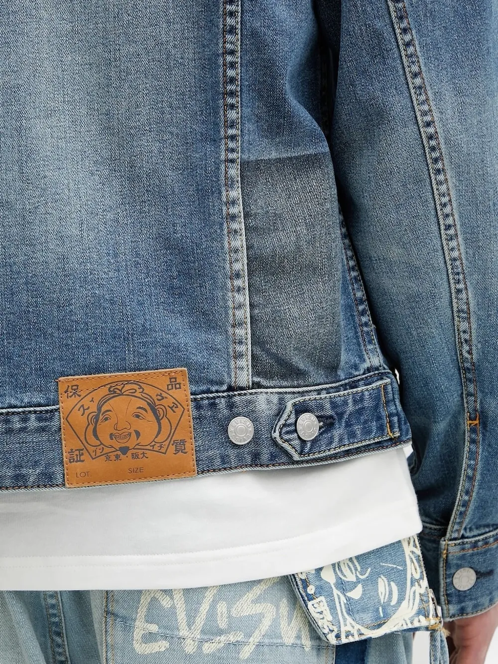 EVISU panelled denim jacket Blauw