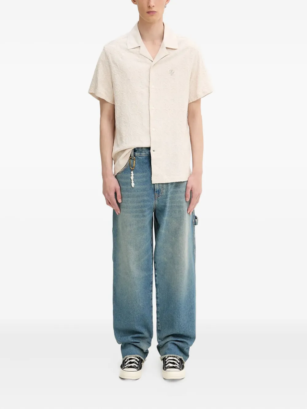 Filling Pieces floral-embroidered short-sleeves shirt Wit
