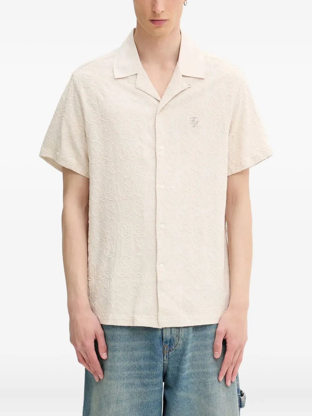 Filling Pieces floral-embroidered short-sleeves shirt Wit