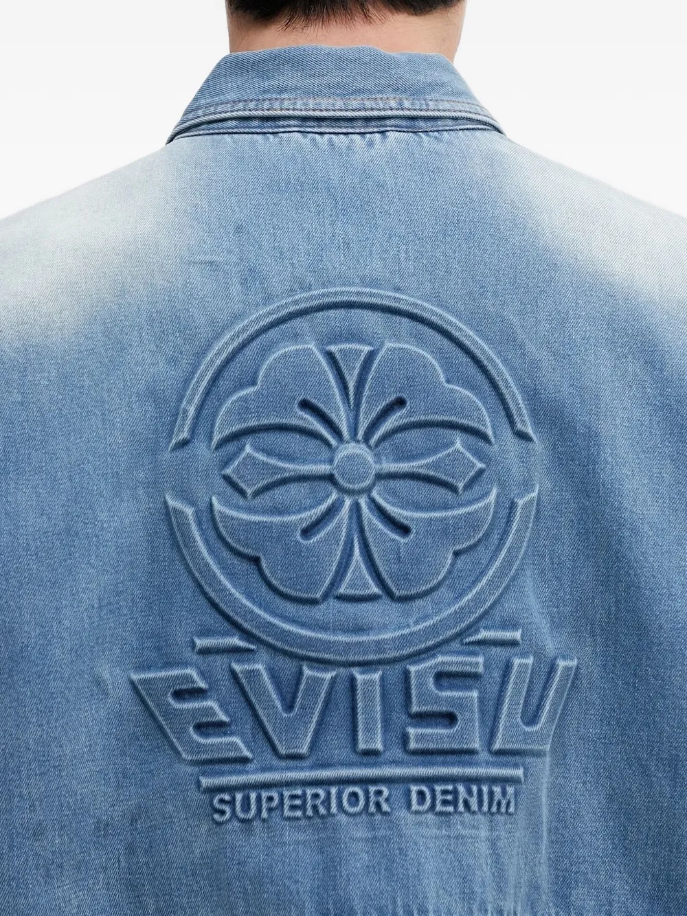 EVISU embossed-logo denim jacket Blauw