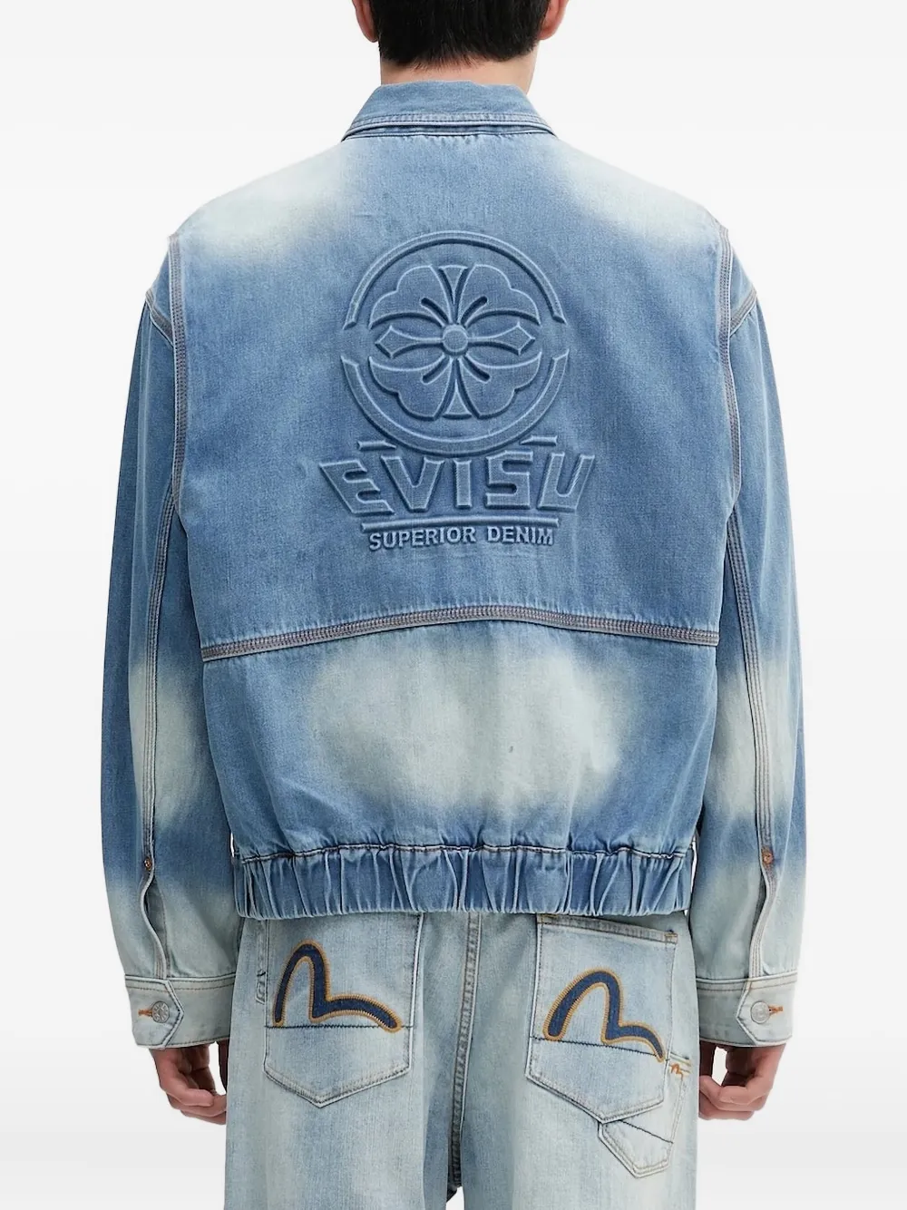 EVISU embossed-logo denim jacket Blauw