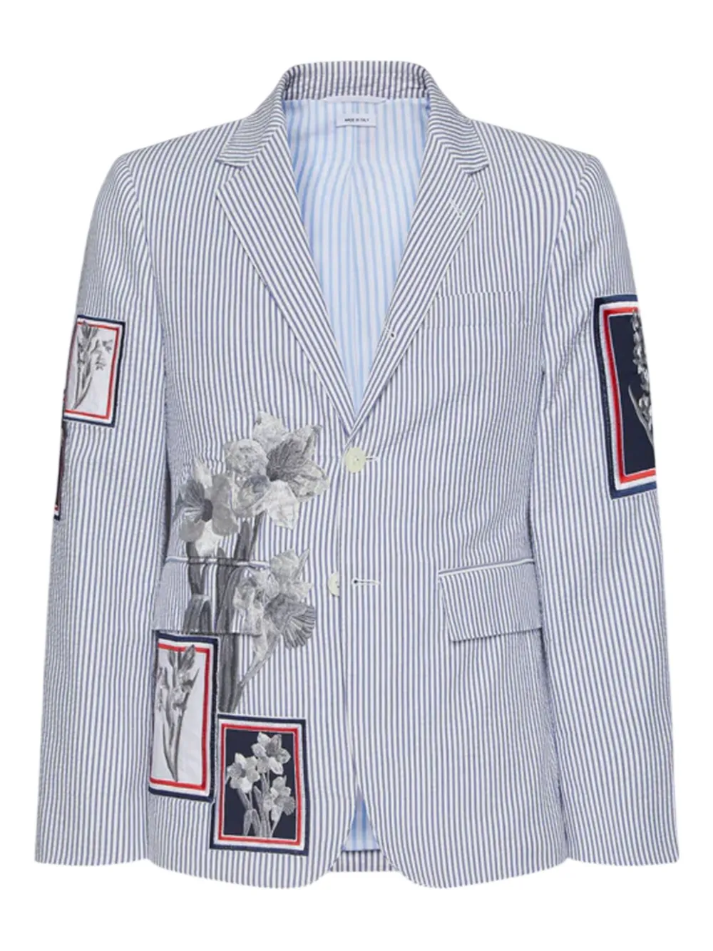 Thom Browne striped floral-embroidered blazer | Blue | Image 1
