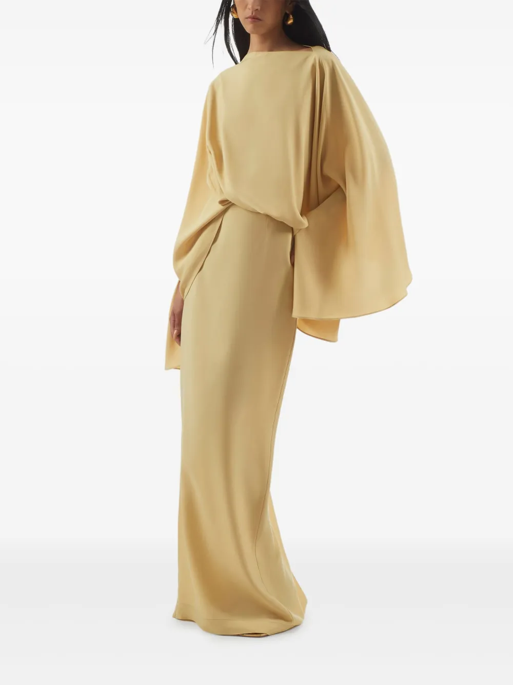 Taller Marmo Eolia draped-sleeve maxi dress Beige