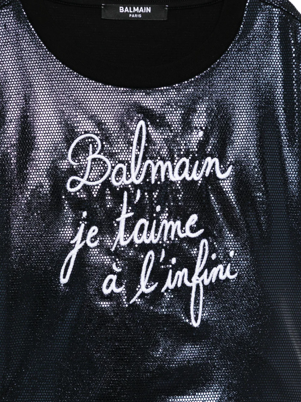 Balmain Kids metallic-finish embroidered t-shirt Blauw