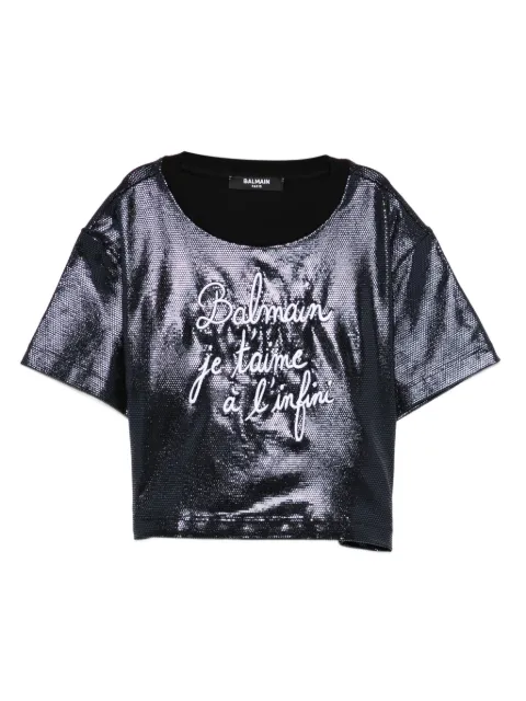 Balmain Kids metallic-finish embroidered t-shirt