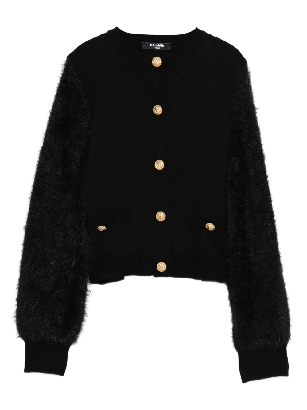Balmain Kids fluffy-sleeve button cardigan Zwart