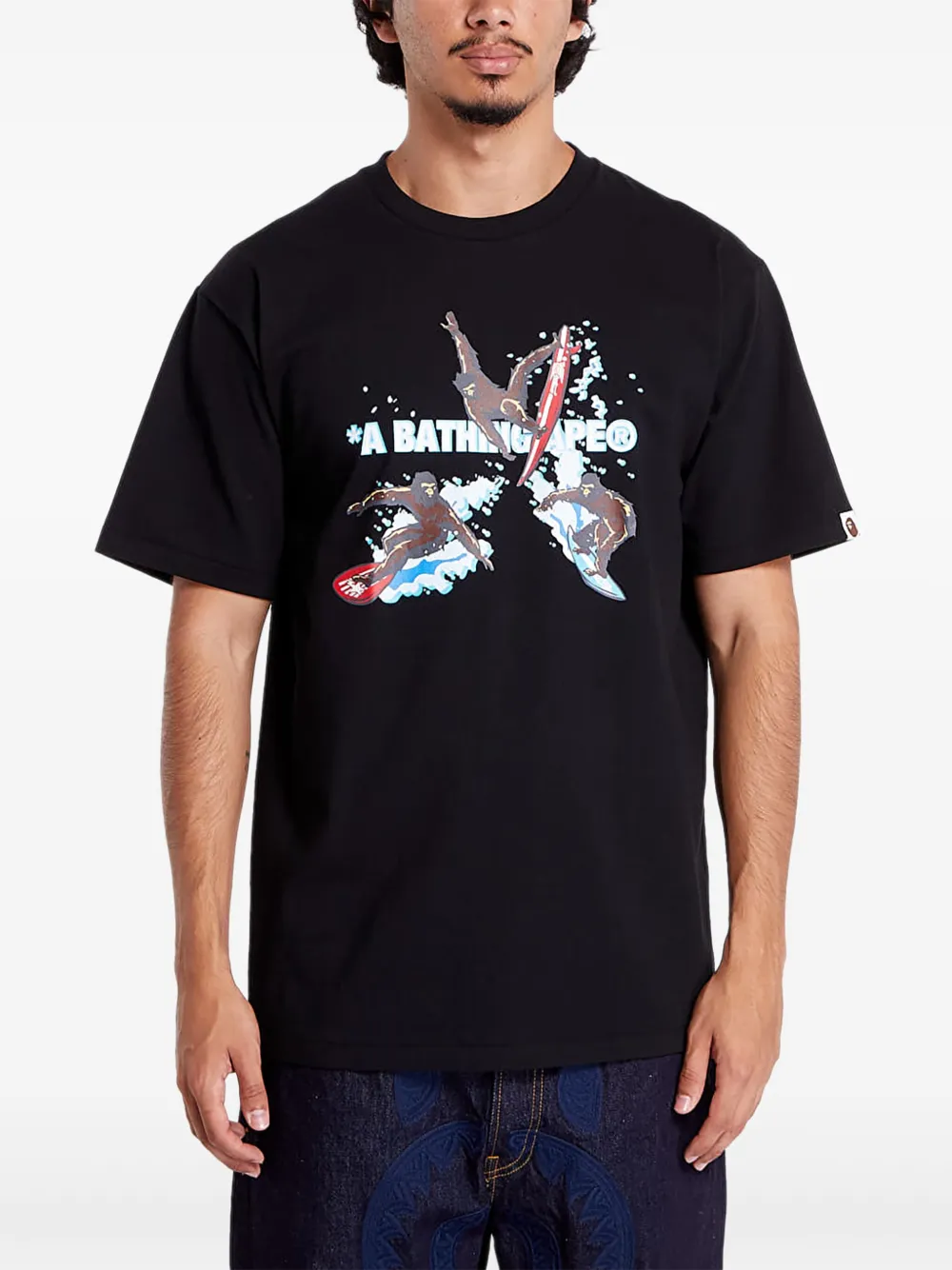 A Bathing Ape Surfing Apes Graphic T-shirt In Black