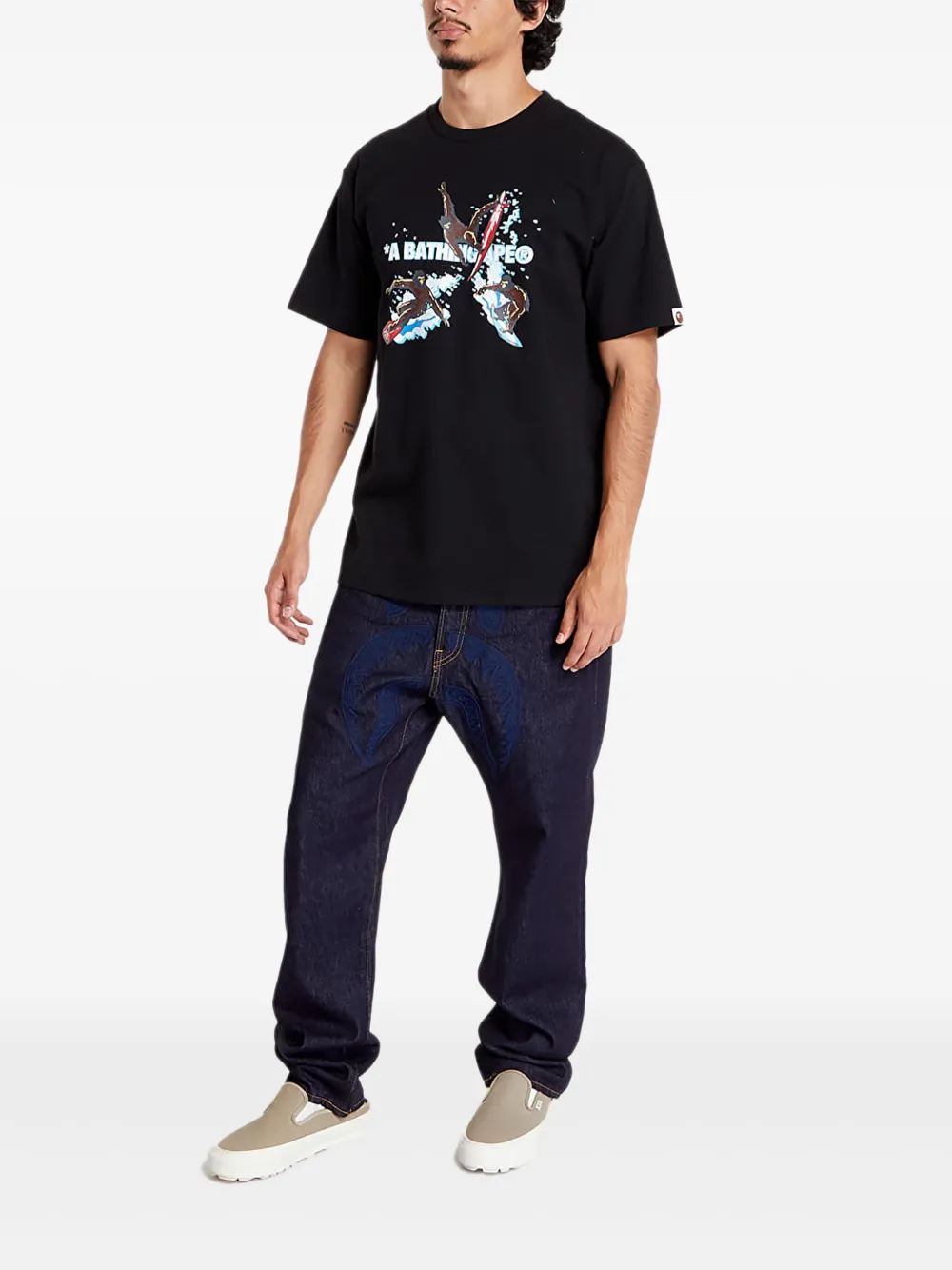 A BATHING APE T-shirt met grafische print Zwart