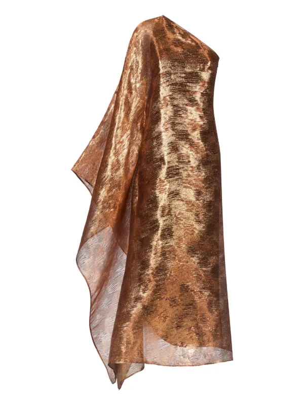 Taller Marmo Betsy Metallic One-shoulder Dress - Brown