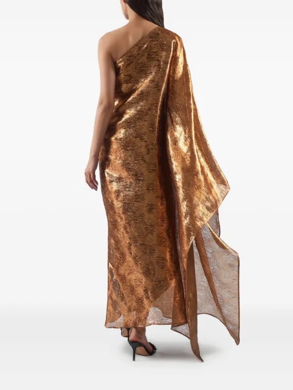 Taller Marmo Betsy Metallic One-shoulder Dress - Brown