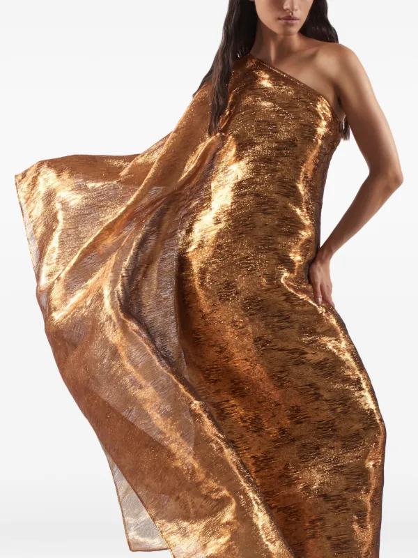 gold studded black dress One Shoulder Pleated Fan Midi Dress/Gold – KC Dresses main image 1