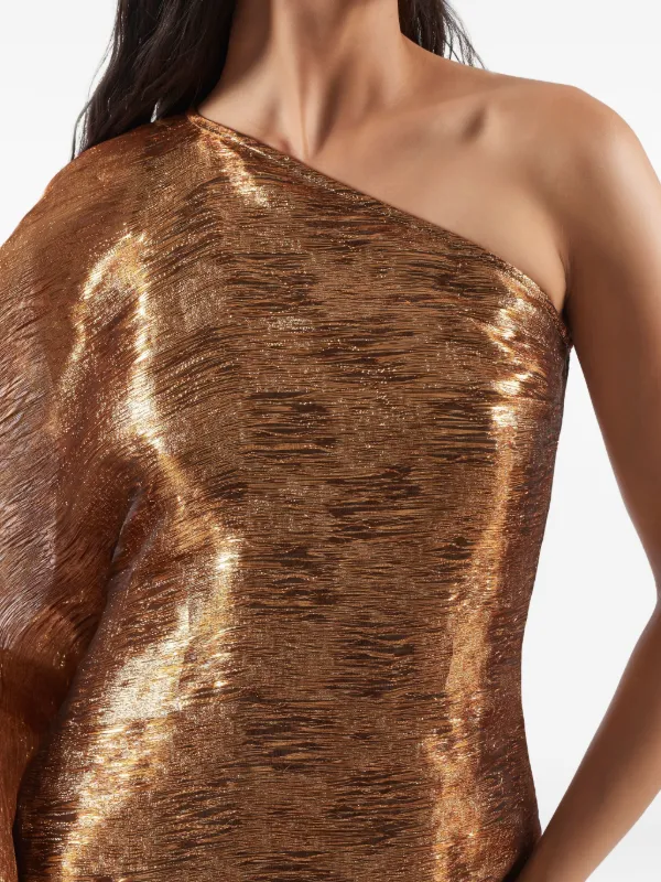 Taller Marmo Betsy Metallic One-shoulder Dress - Brown