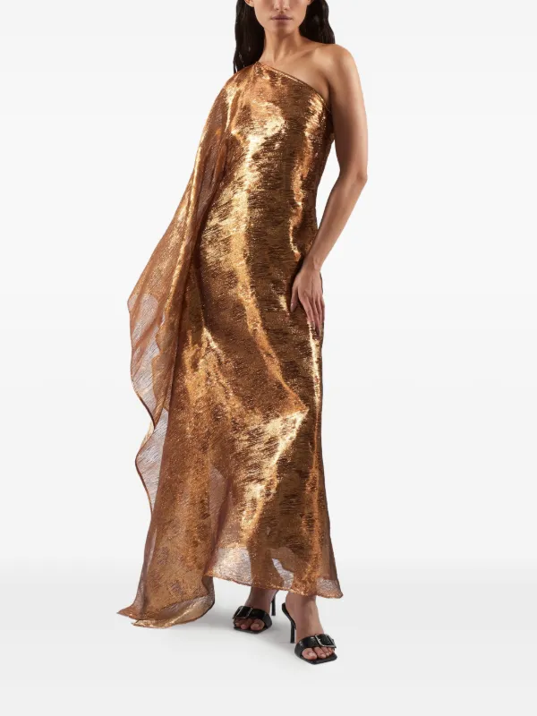 Taller Marmo Betsy Metallic One-shoulder Dress - Brown Taller Marmo Betsy Metallic One-shoulder Dress - Brown