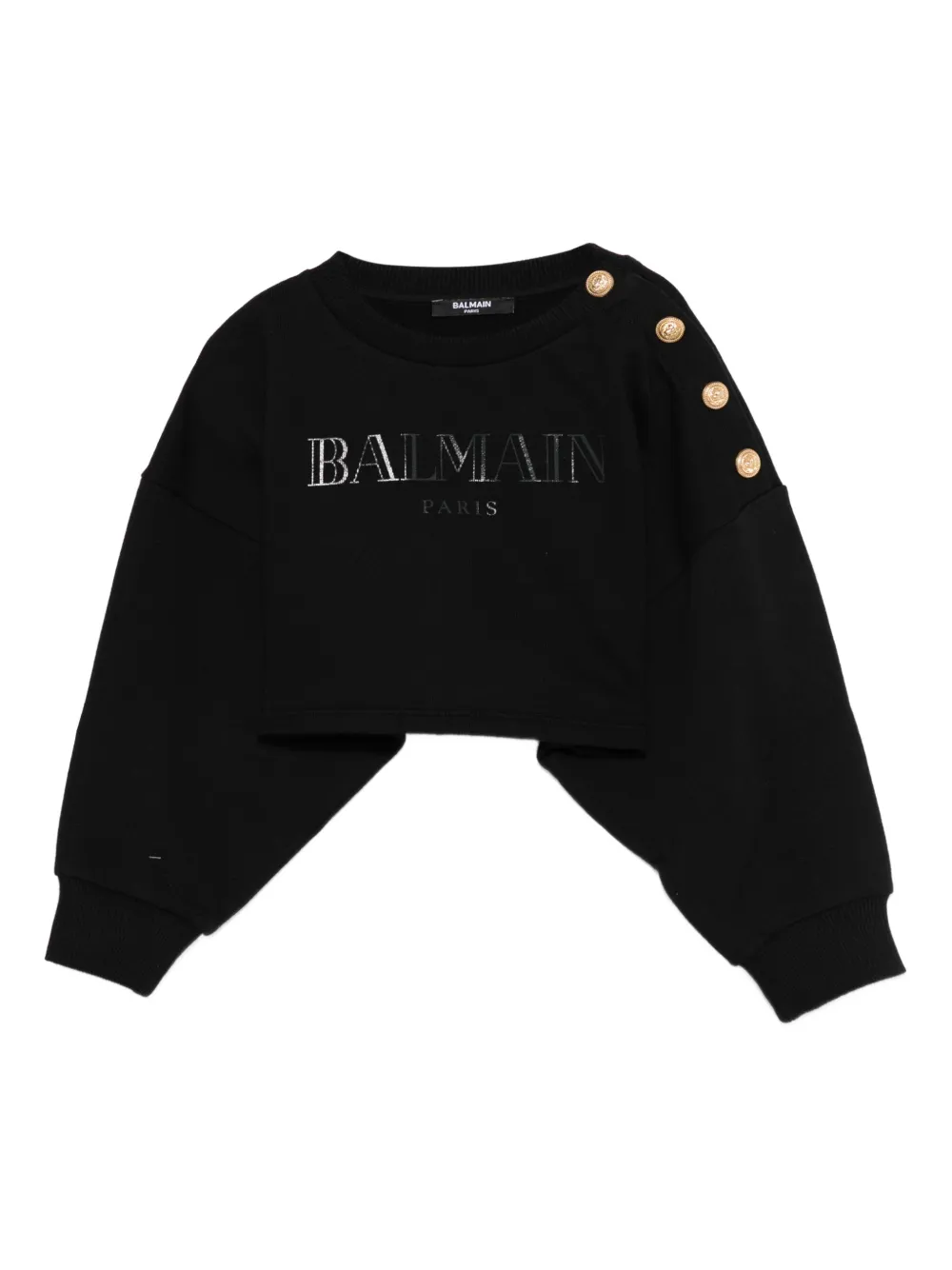 Balmain Kids logo-print button-detail sweatshirt Zwart