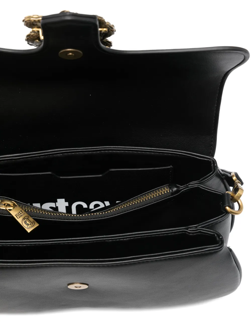 Just Cavalli leather shoulder bag Zwart
