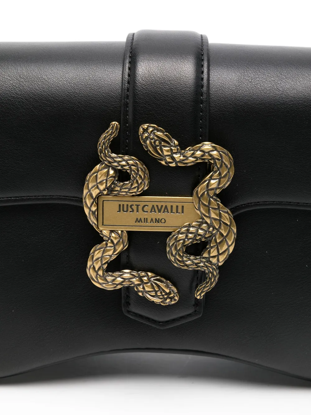 Just Cavalli leather shoulder bag Zwart