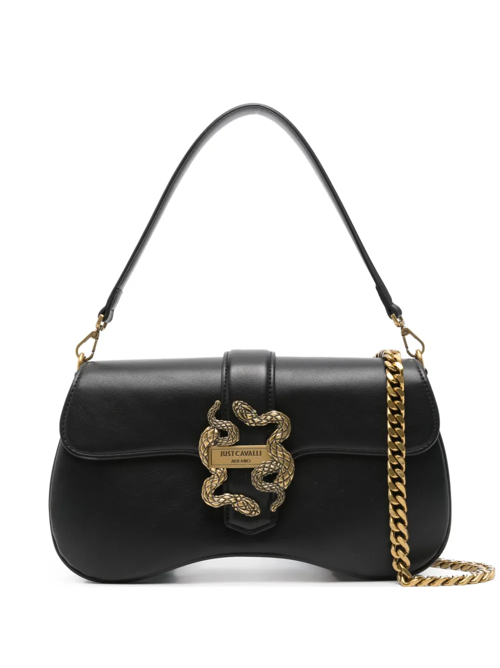 Just Cavalli leather shoulder bag Zwart