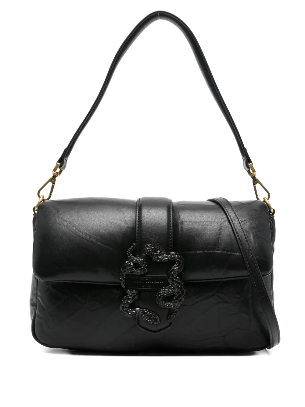 Just Cavalli snake-buckle shoulder bag Zwart