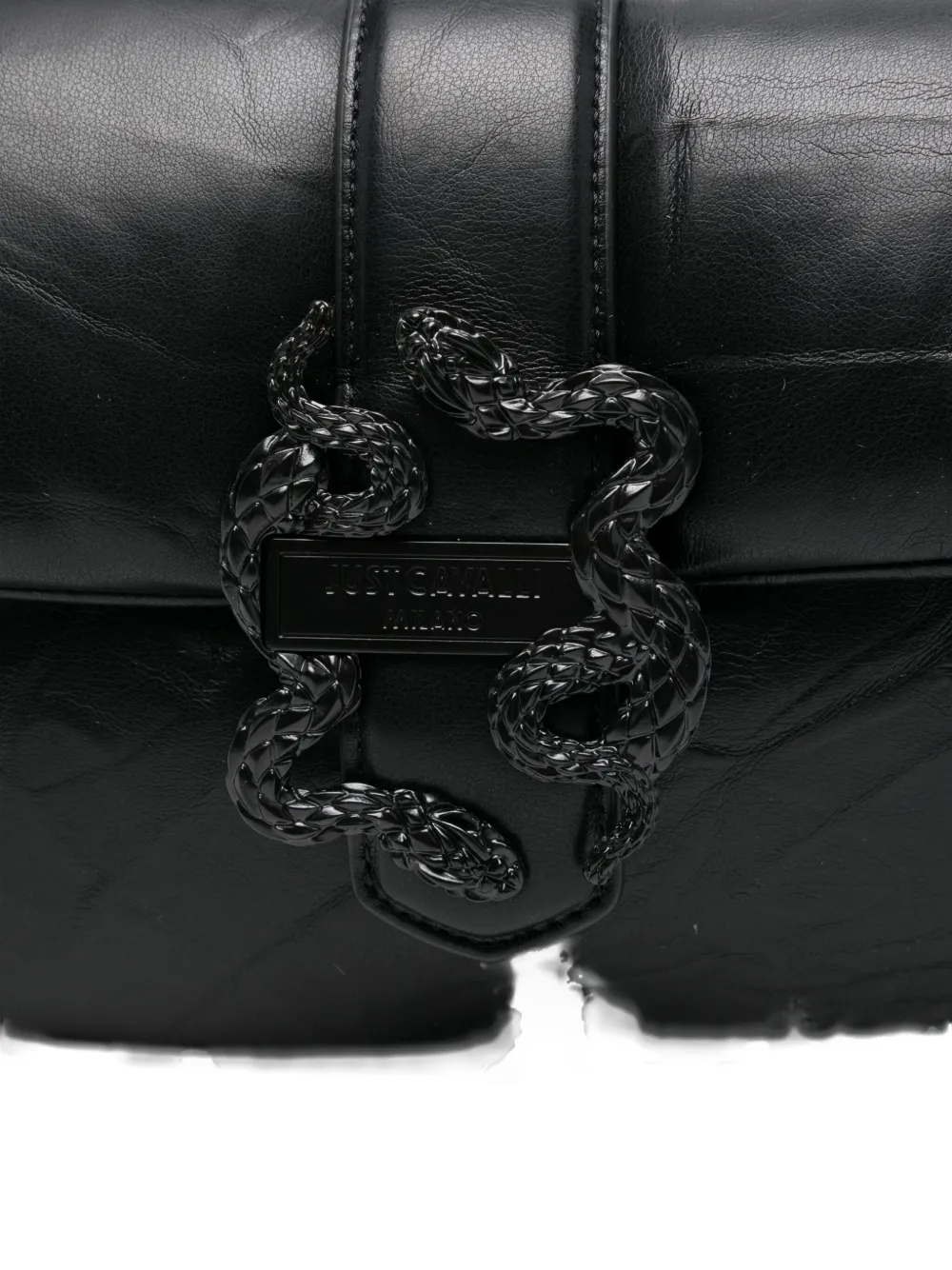 Just Cavalli snake-buckle shoulder bag Zwart