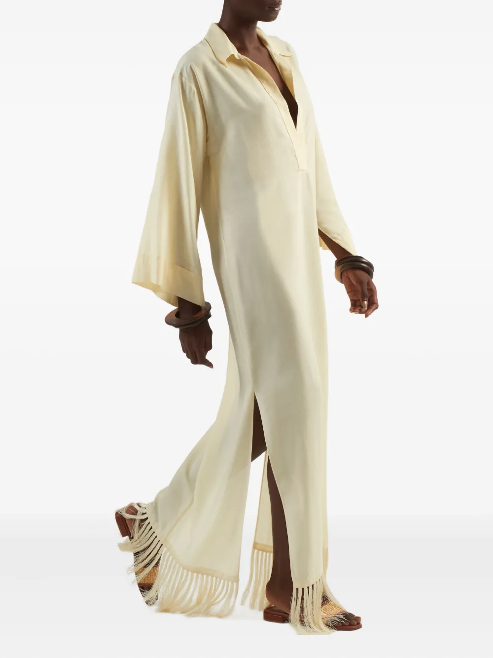 Taller Marmo Bordighera maxi-jurk met franje afwerking Beige
