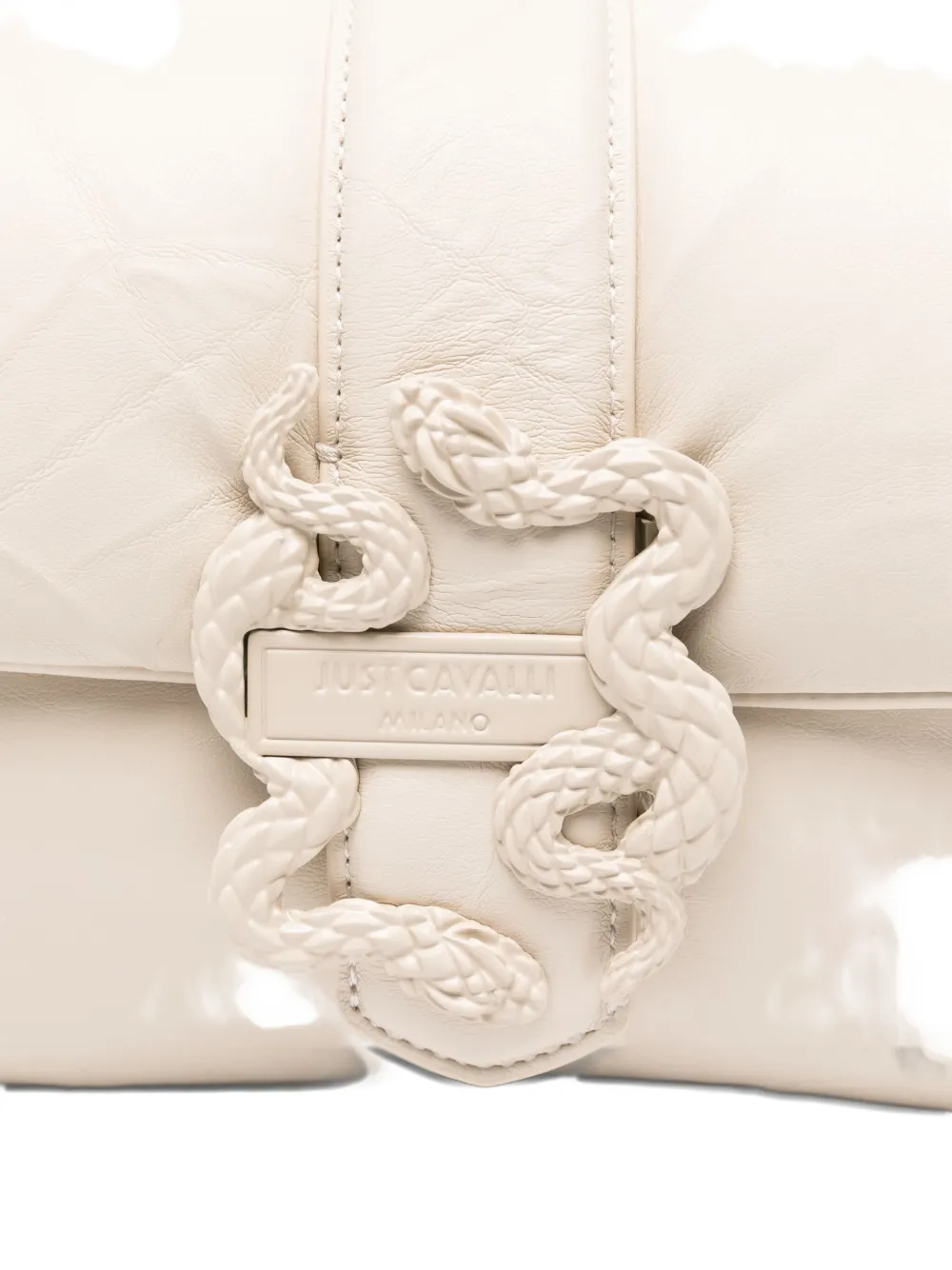 Just Cavalli snake-buckle shoulder bag Beige