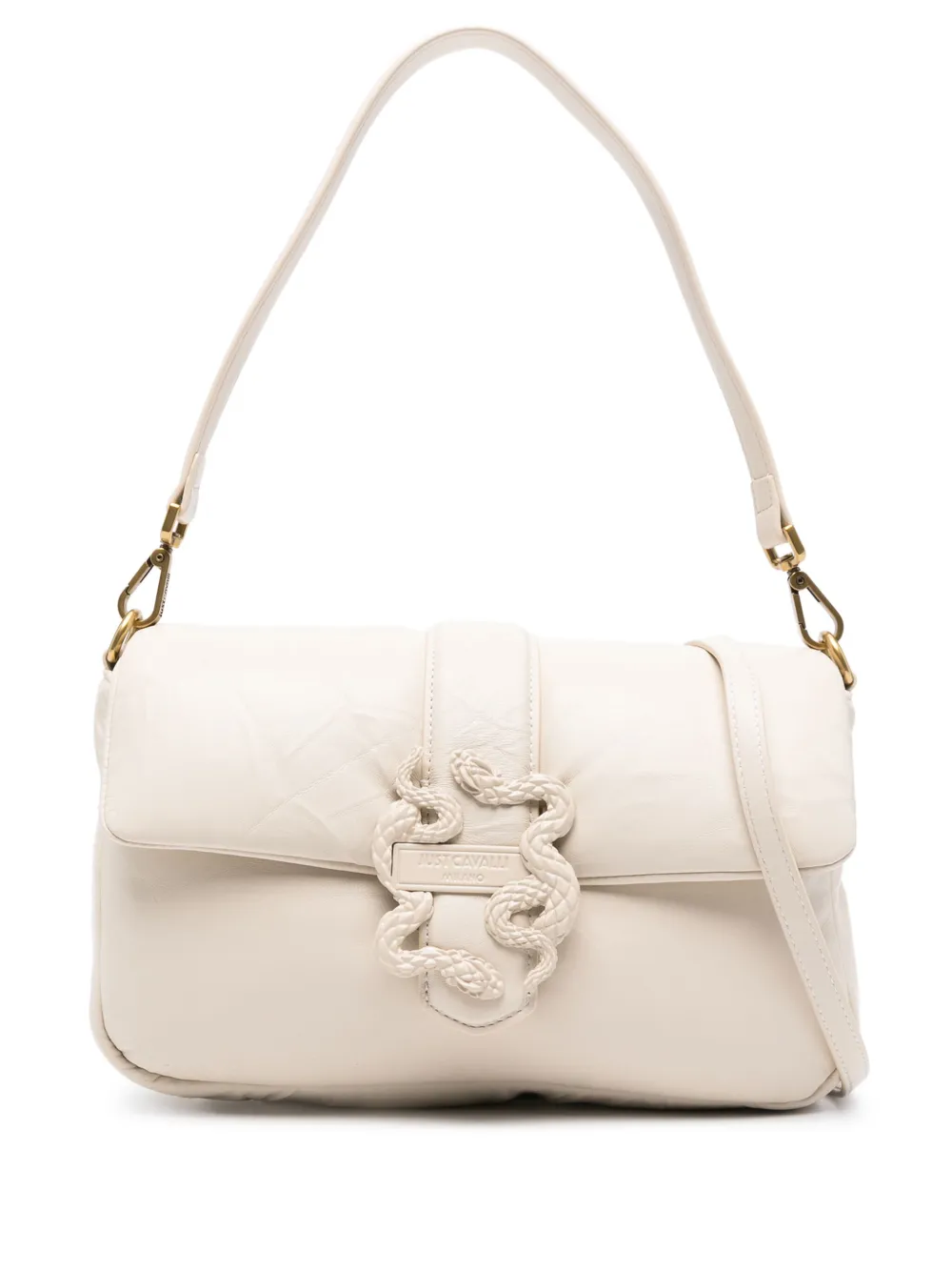 Just Cavalli snake-buckle shoulder bag Beige