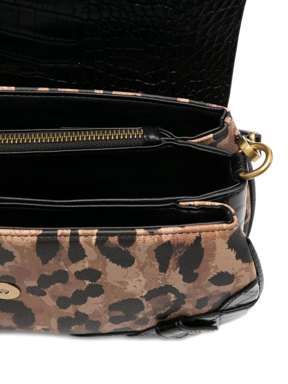 Just Cavalli snake-buckle leopard-print shoulder bag Zwart