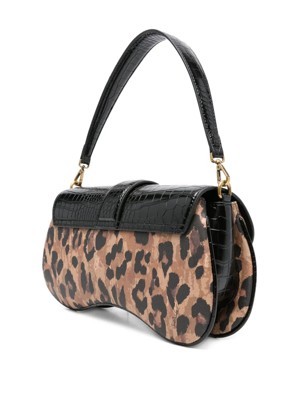 Just Cavalli snake-buckle leopard-print shoulder bag Zwart