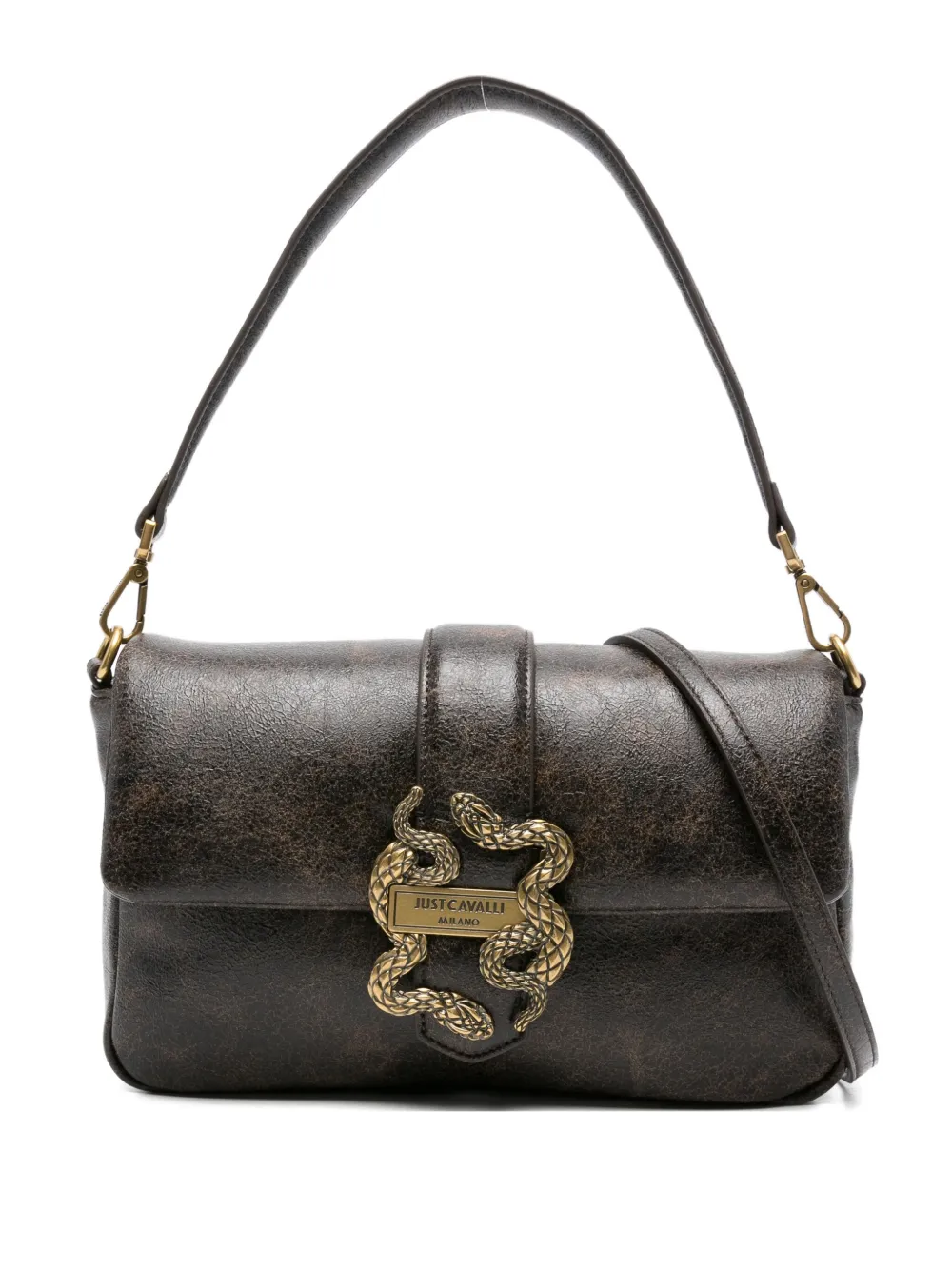 Just Cavalli snake-buckle shoulder bag Bruin