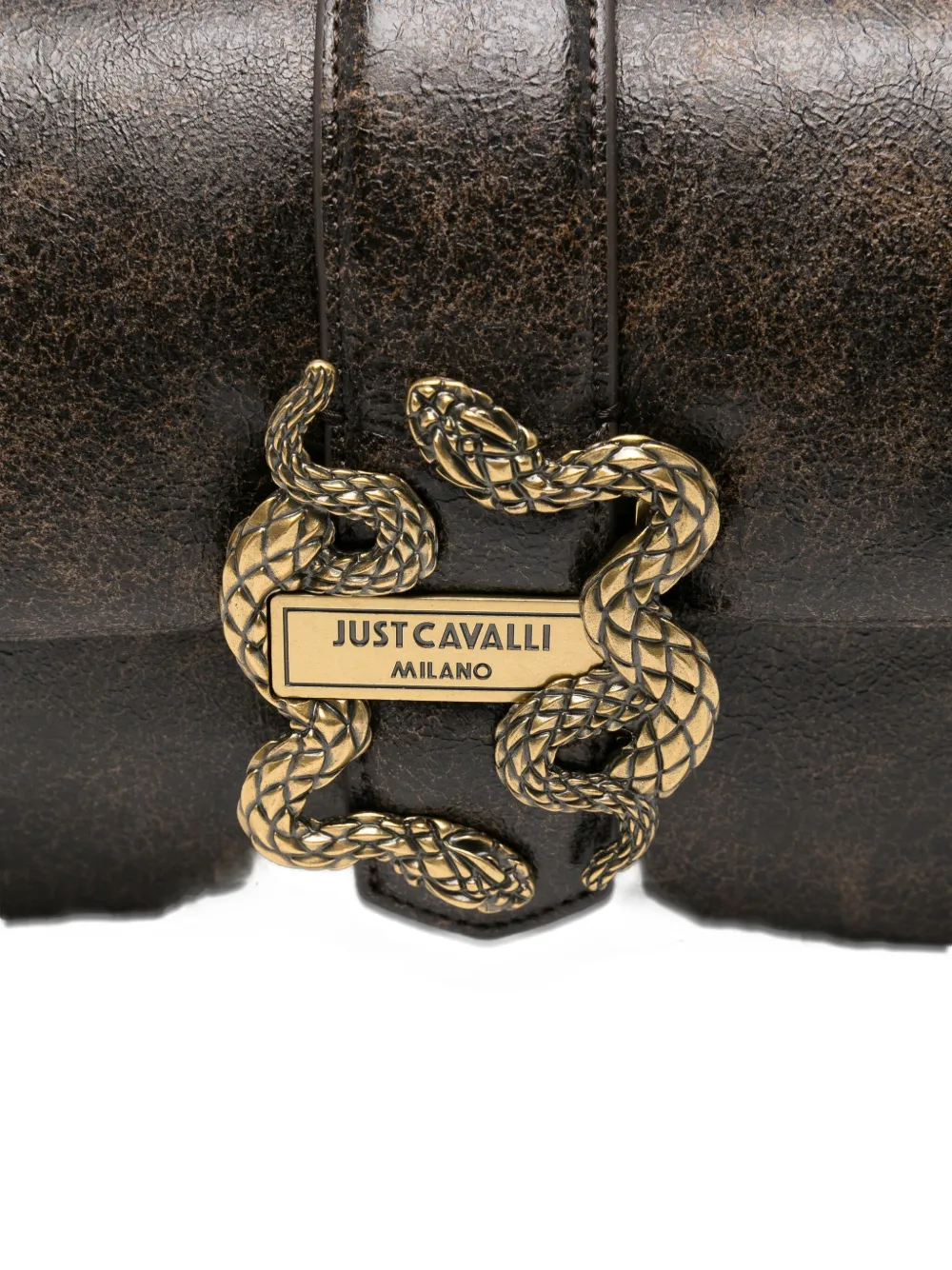 Just Cavalli snake-buckle shoulder bag Bruin