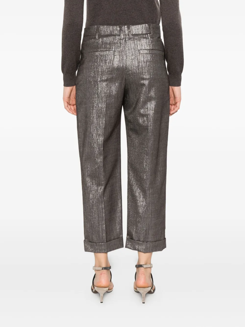 Brunello Cucinelli pleat-detail metallic trousers Bruin