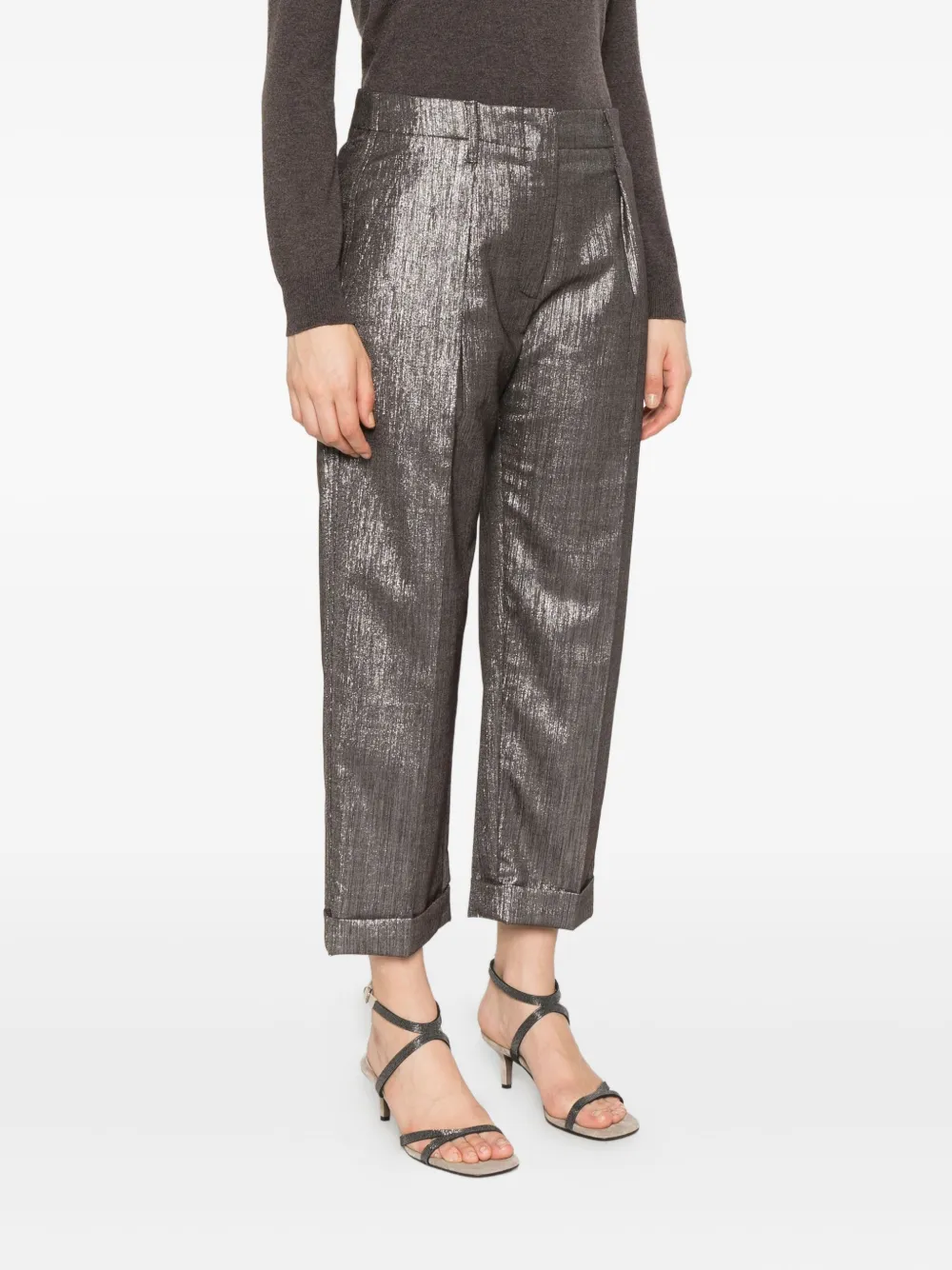 Brunello Cucinelli pleat-detail metallic trousers Bruin