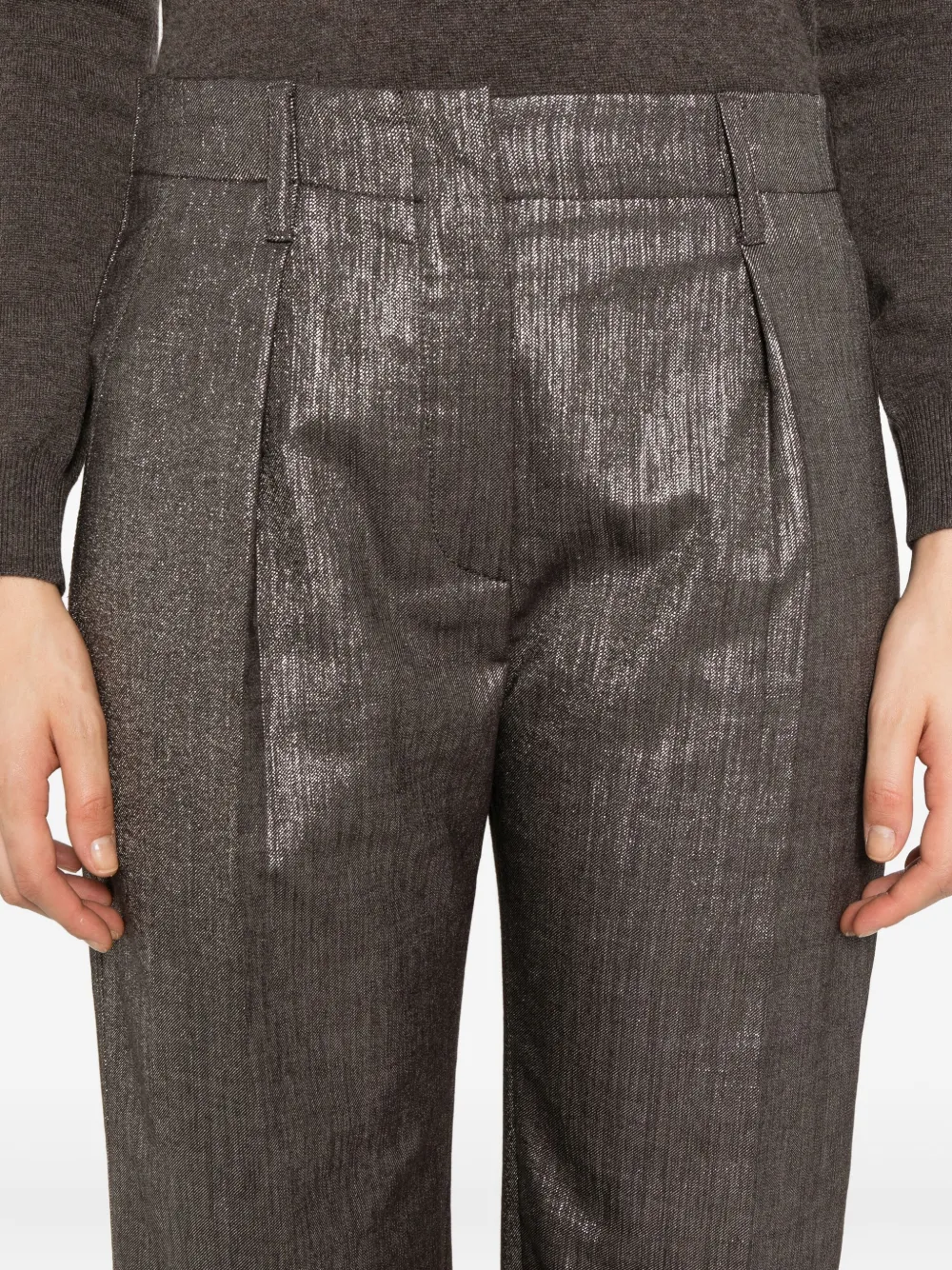 Brunello Cucinelli pleat-detail metallic trousers Bruin