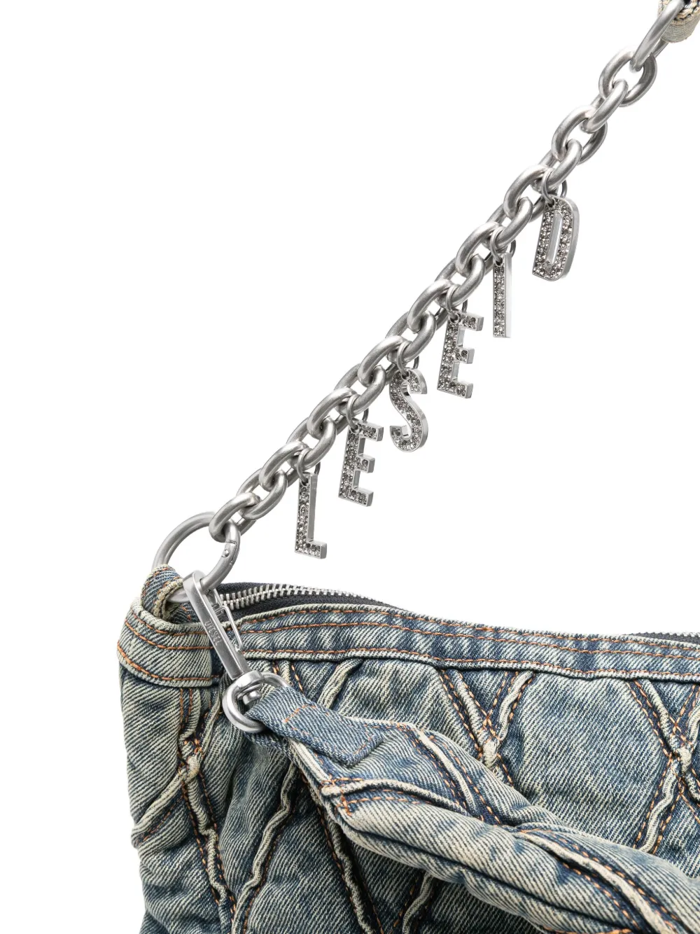 Diesel Gewatteerde schoudertas verfraaid met ketting Blauw