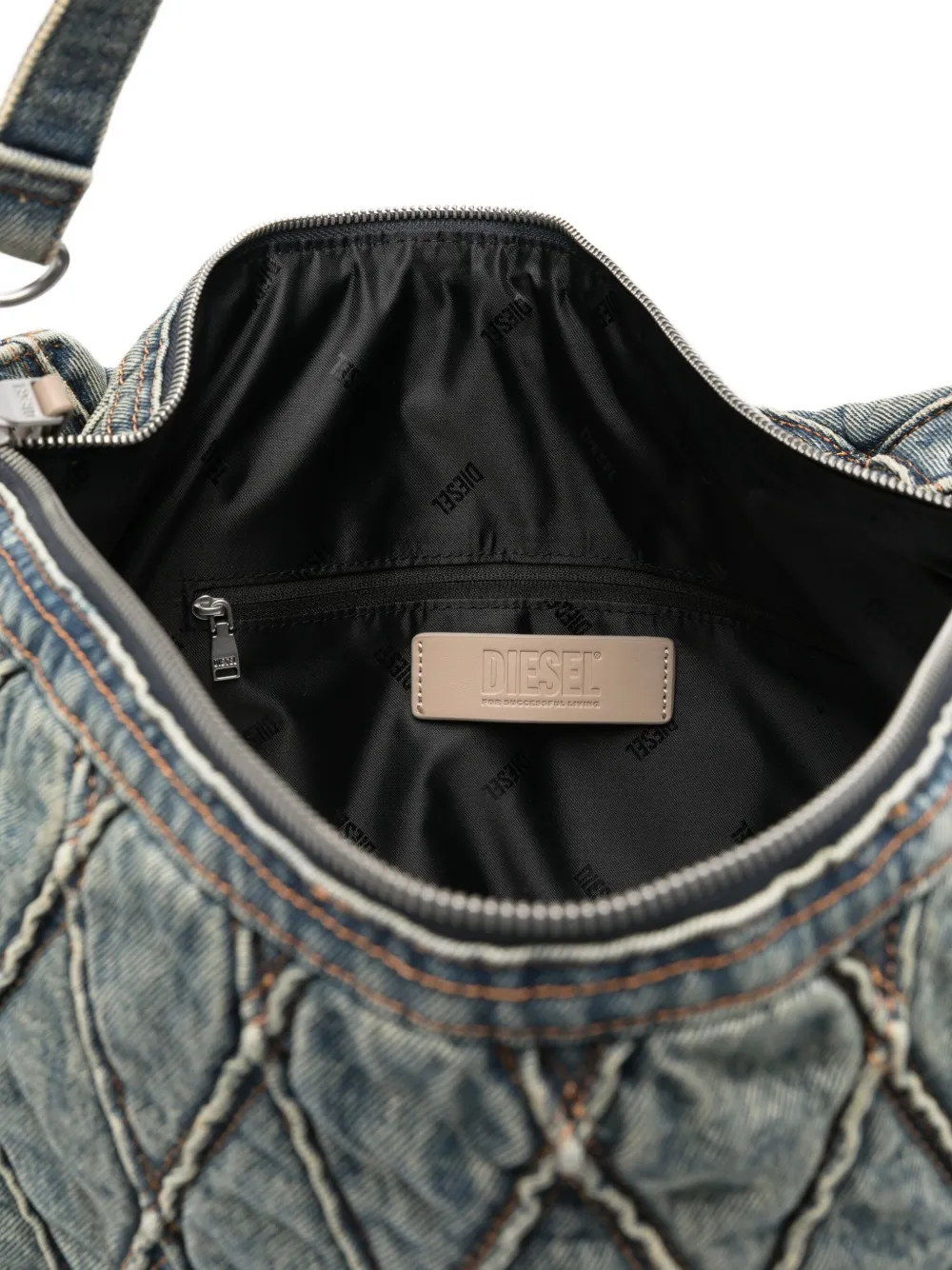 Diesel Gewatteerde schoudertas verfraaid met ketting Blauw