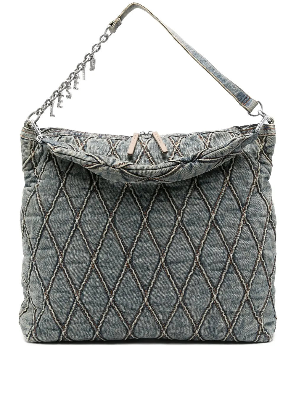 Diesel Gewatteerde schoudertas verfraaid met ketting Blauw
