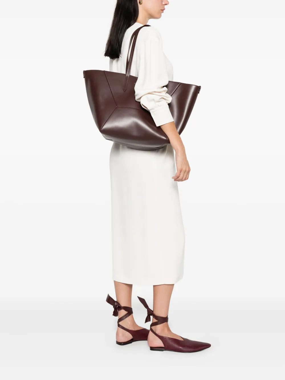 Brunello Cucinelli Shopper met leren vlak Rood