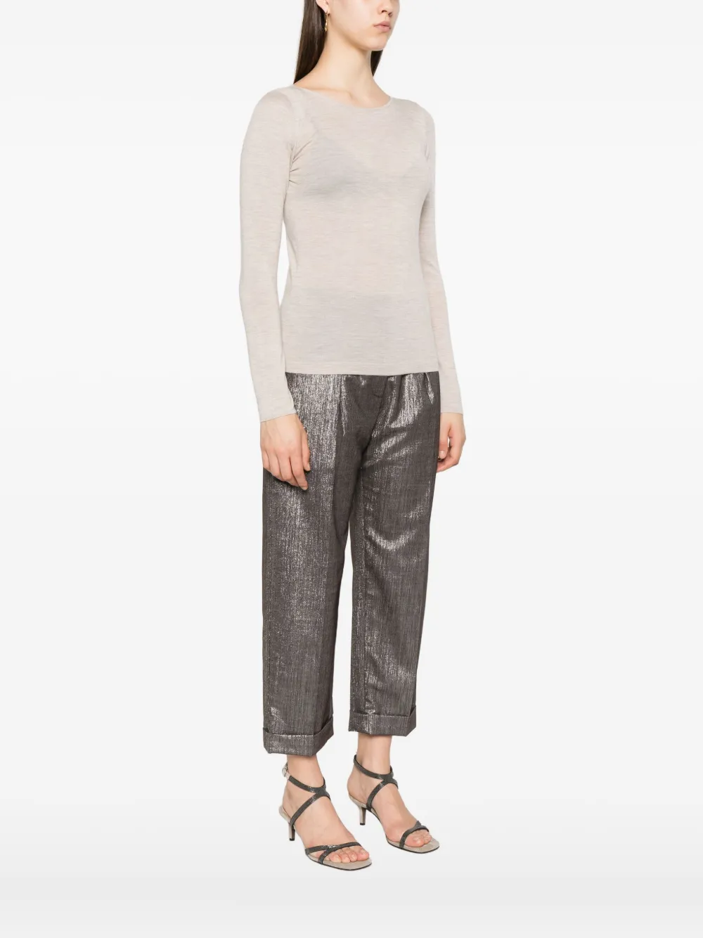 Brunello Cucinelli long-sleeve round-neck T-shirt Bruin