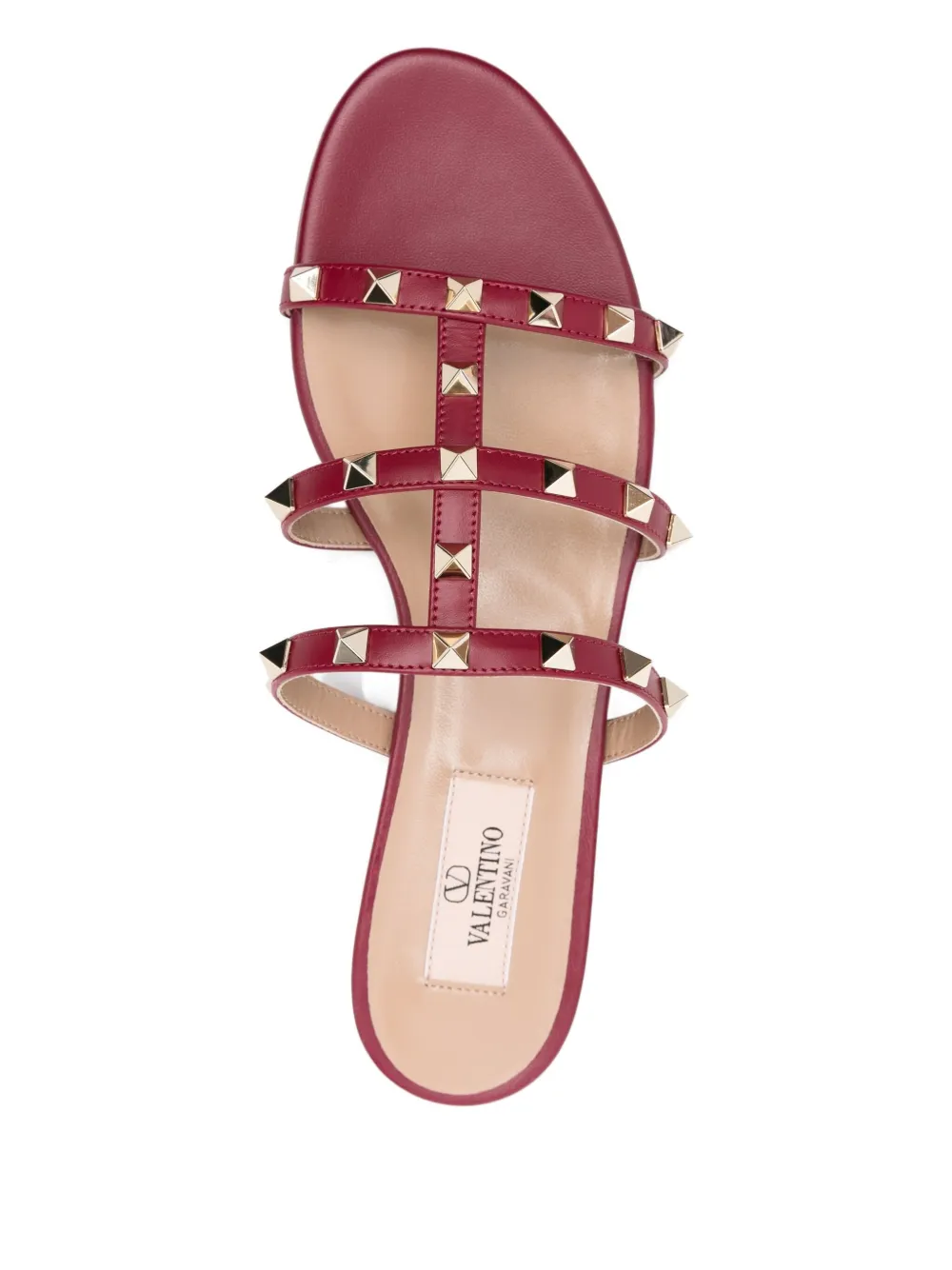 Valentino Rockstud-embellished Flat Sandals In Red