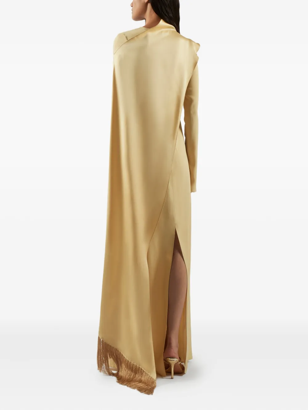 Taller Marmo Mounia gedrapeerde maxi-jurk met franje Beige