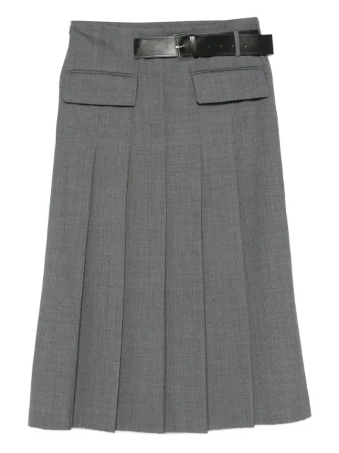 Semicouture pleated belted skirt