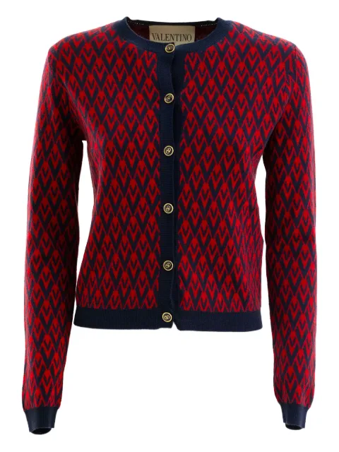 Valentino Garavani chevron-pattern ruffled cardigan