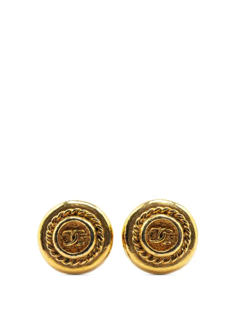 CHANEL Pre-Owned 1970-1980 Gold Plated CC Button Clip on Earrings costume earrings