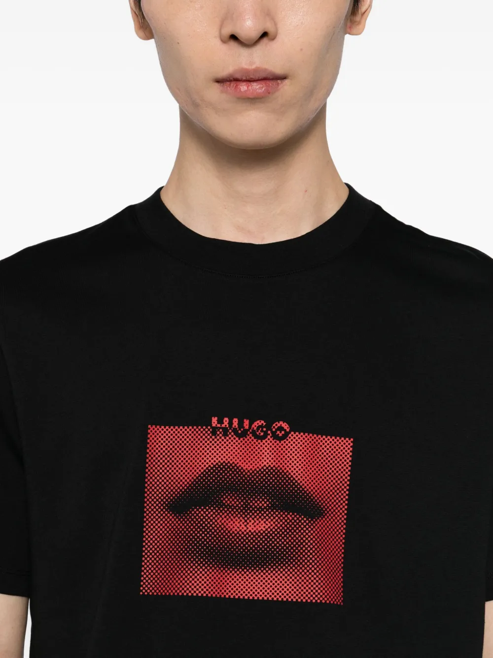 Hugo Boss Cotton-jersey T-shirt With Lip Artwork In Black