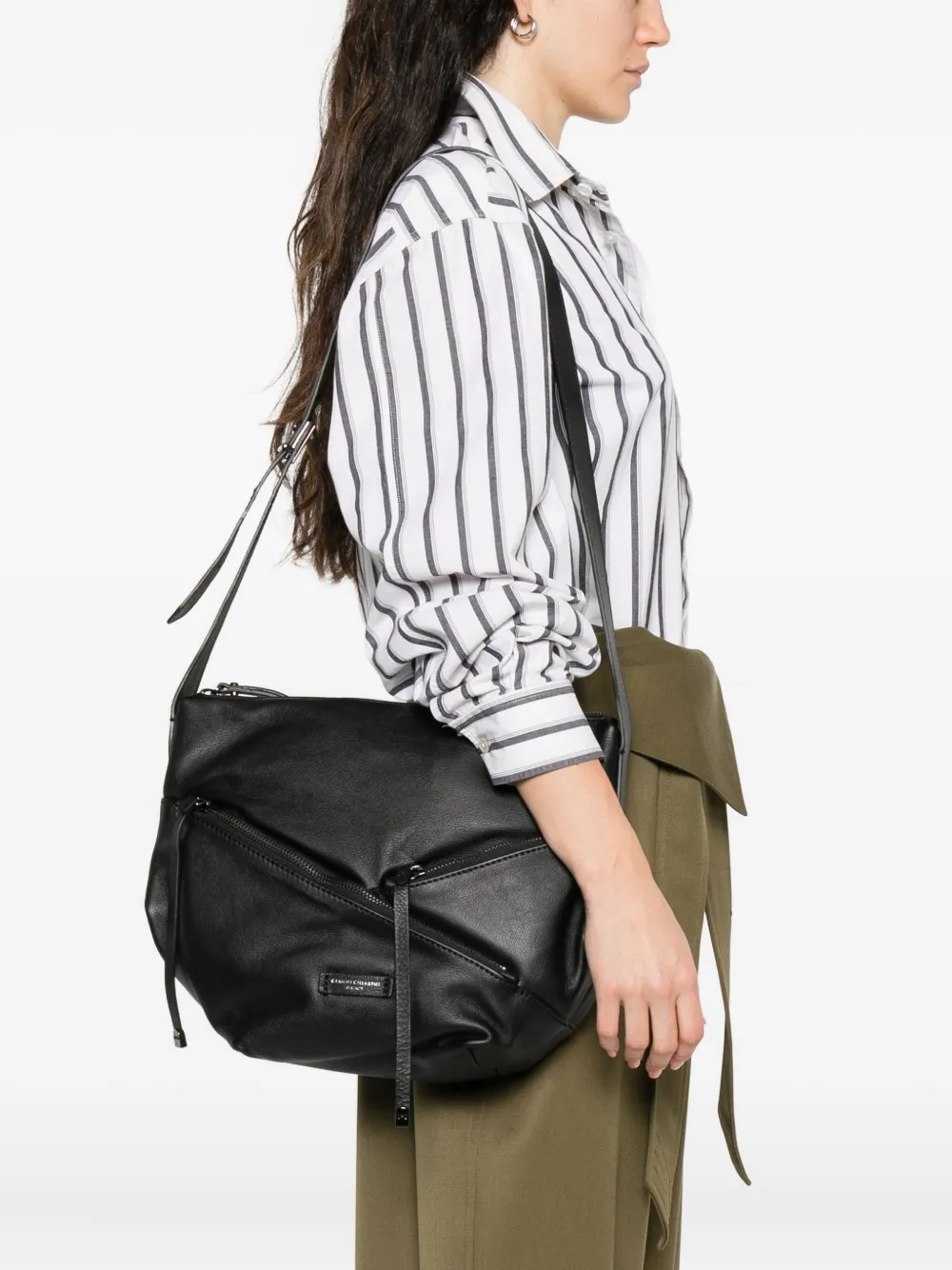GIANNI CHIARINI Shania leren crossbodytas met diagonale rits Zwart