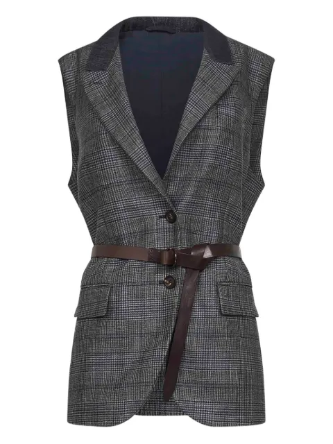 Brunello Cucinelli check-pattern belted waistcoat