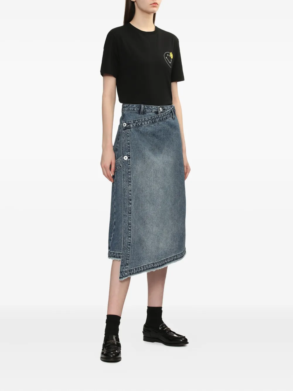 Bapy By *a Bathing Ape® Asymmetrical Wrap Denim Midi Skirt In Blue