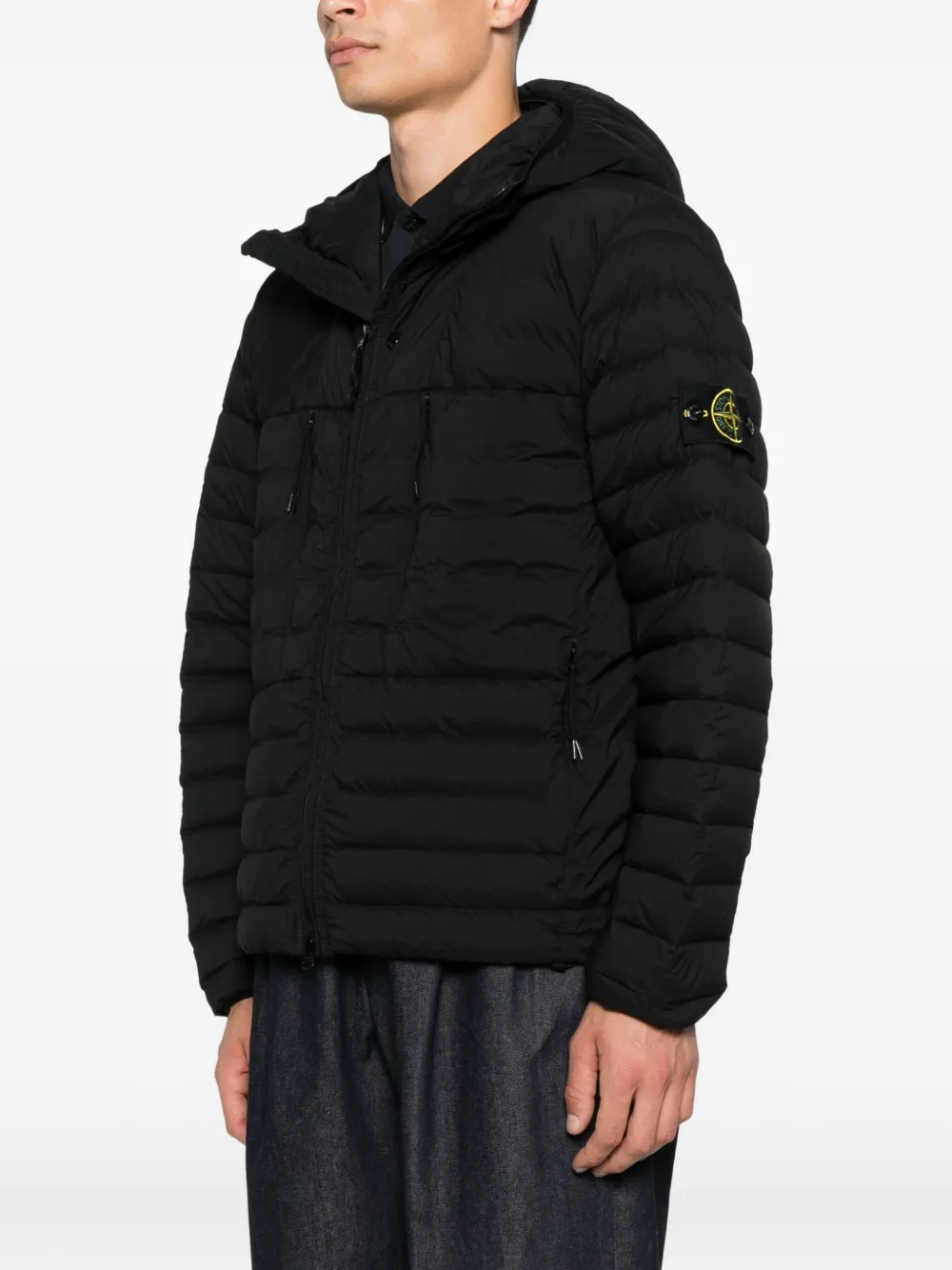 Stone Island 4100020 gewatteerd jack met capuchon Zwart
