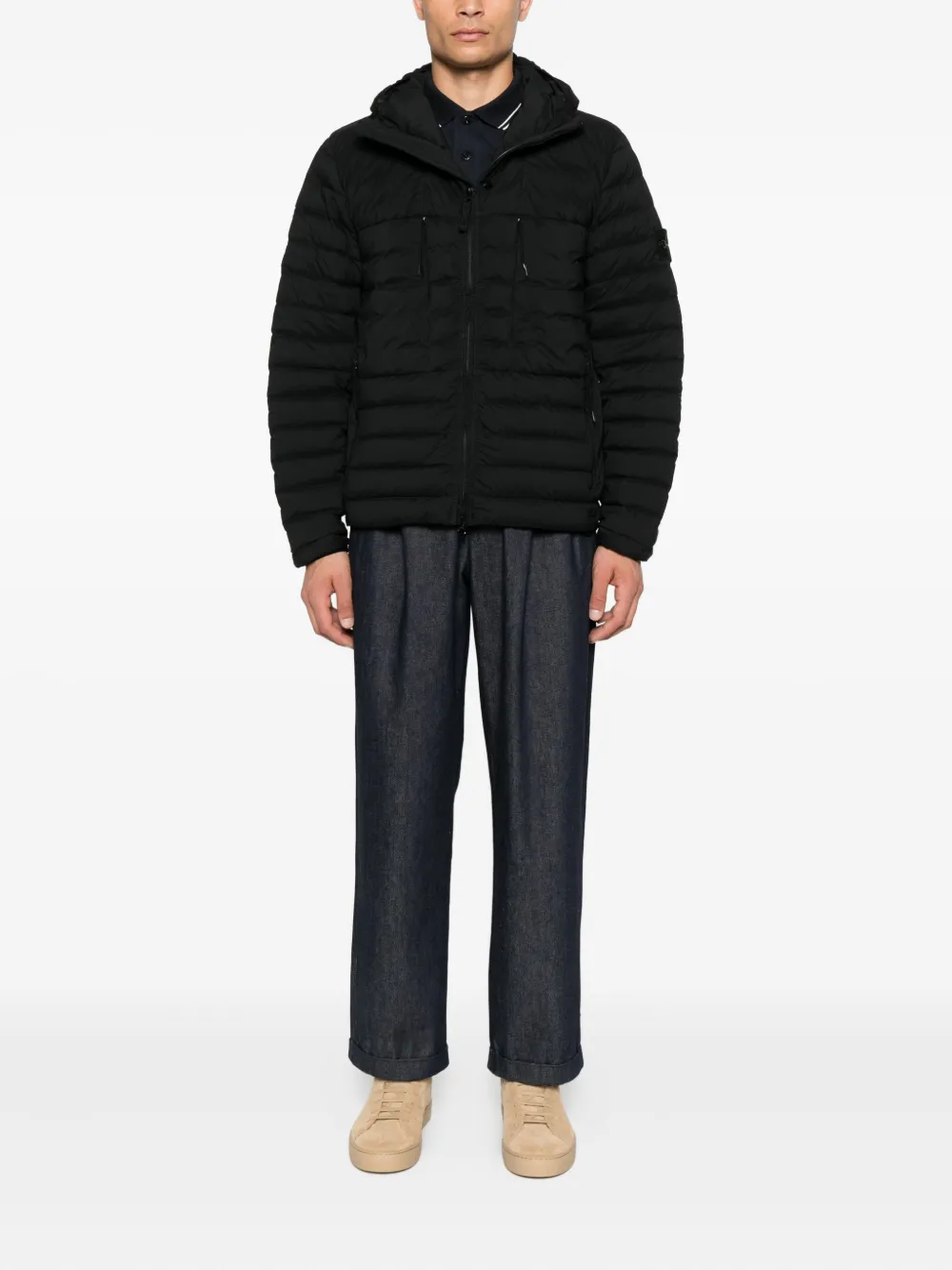 Stone Island 4100020 gewatteerd jack met capuchon Zwart